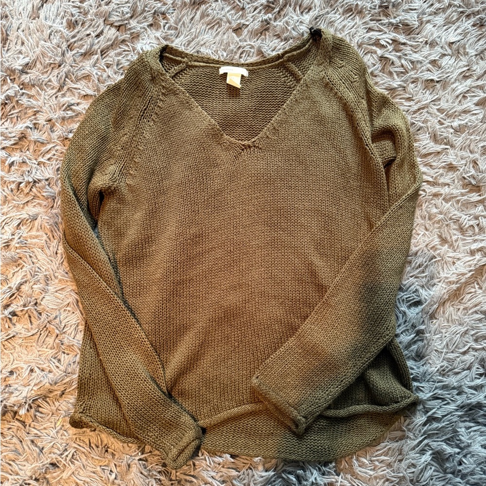 H&M Khaki V-Neck Women Sweater